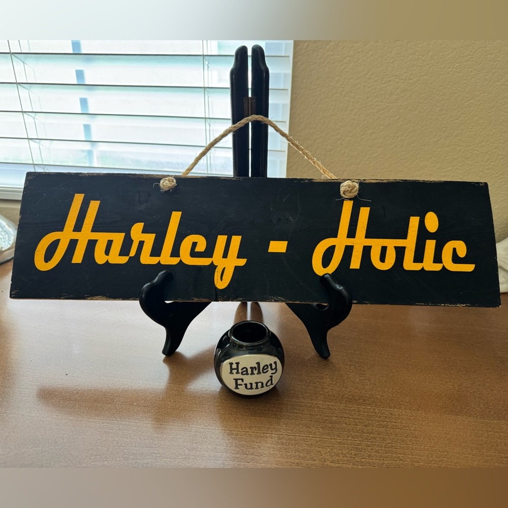 Harley-Holic Wooden Sign & Harley Fund Magnetic Jar